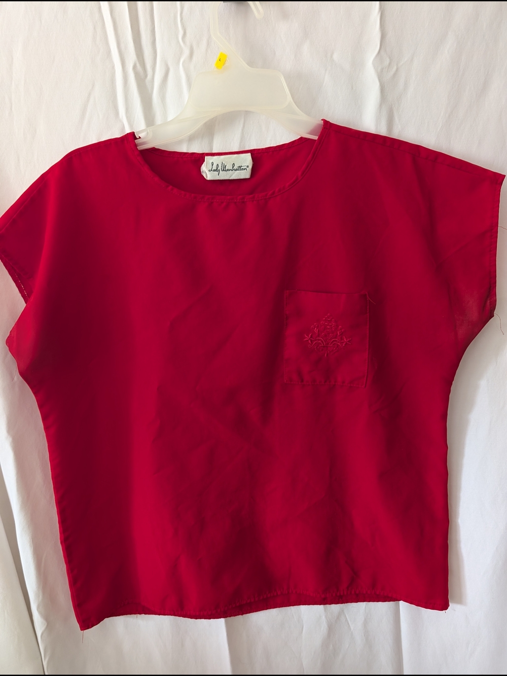 Relaxed Red Short-Sleeve Pocket Blouse